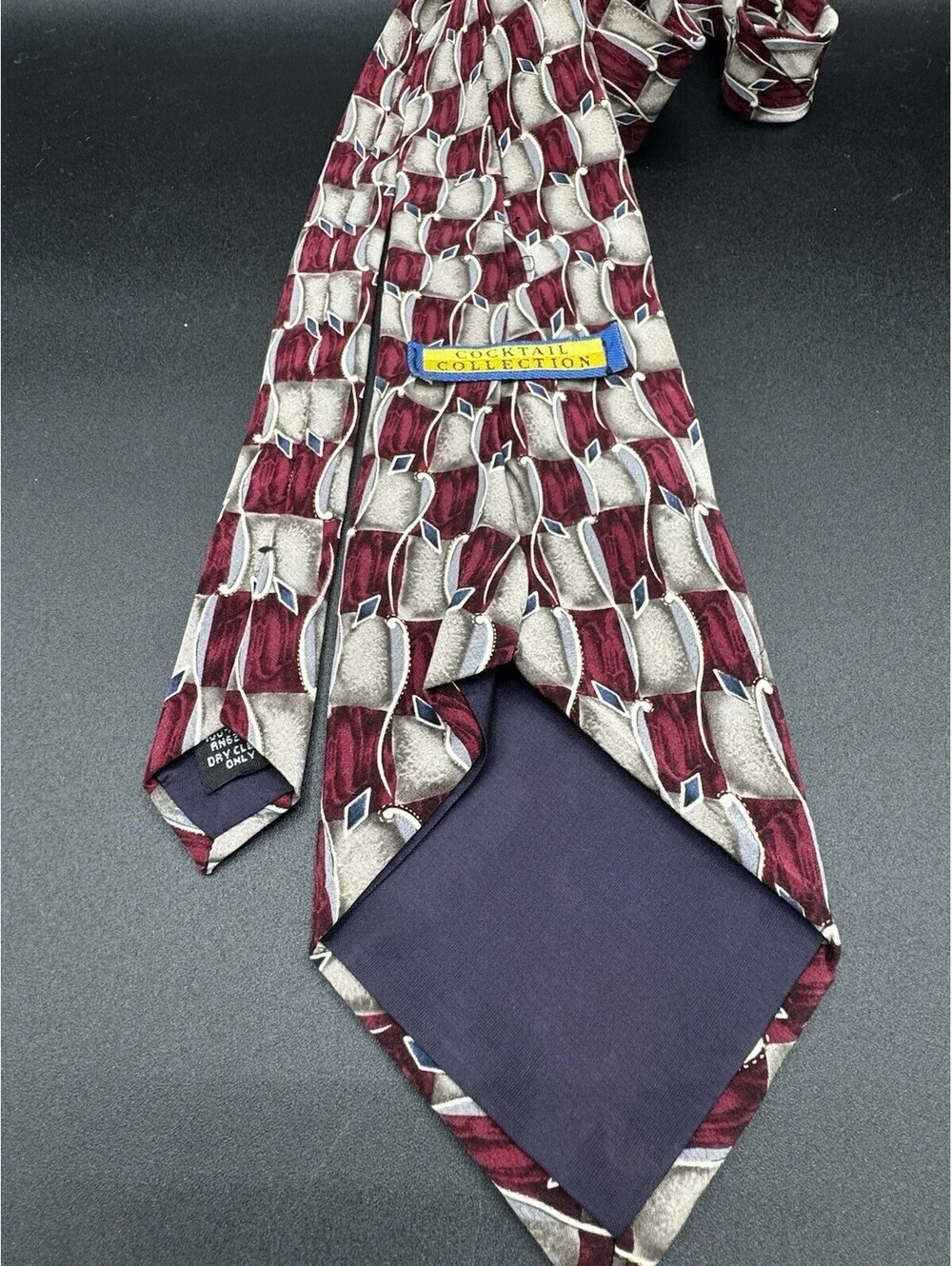 Vintage Cocktail Collection Silk Tie Burgundy Abstract Retro 58” x 3.75” M.A.D.D